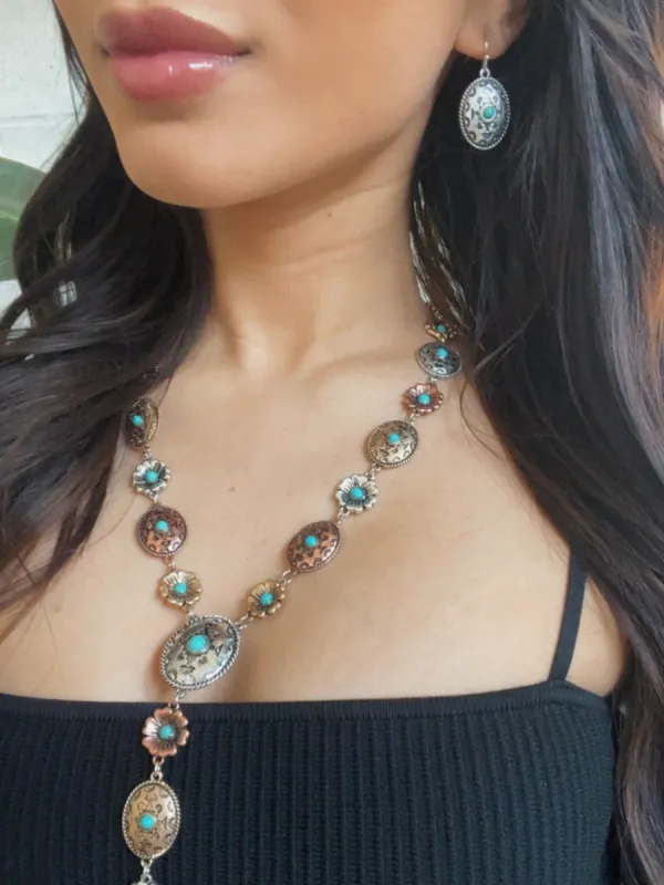27 Western Concho Necklace and Earring Set sold by 27 Boutique