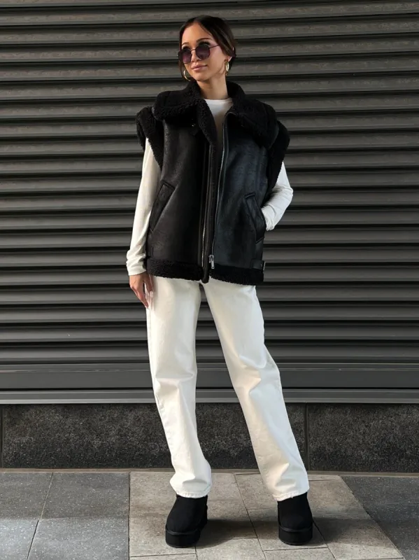 RD STYLE Amira Faux Leather Sherpa Vest sold by 27 Boutique