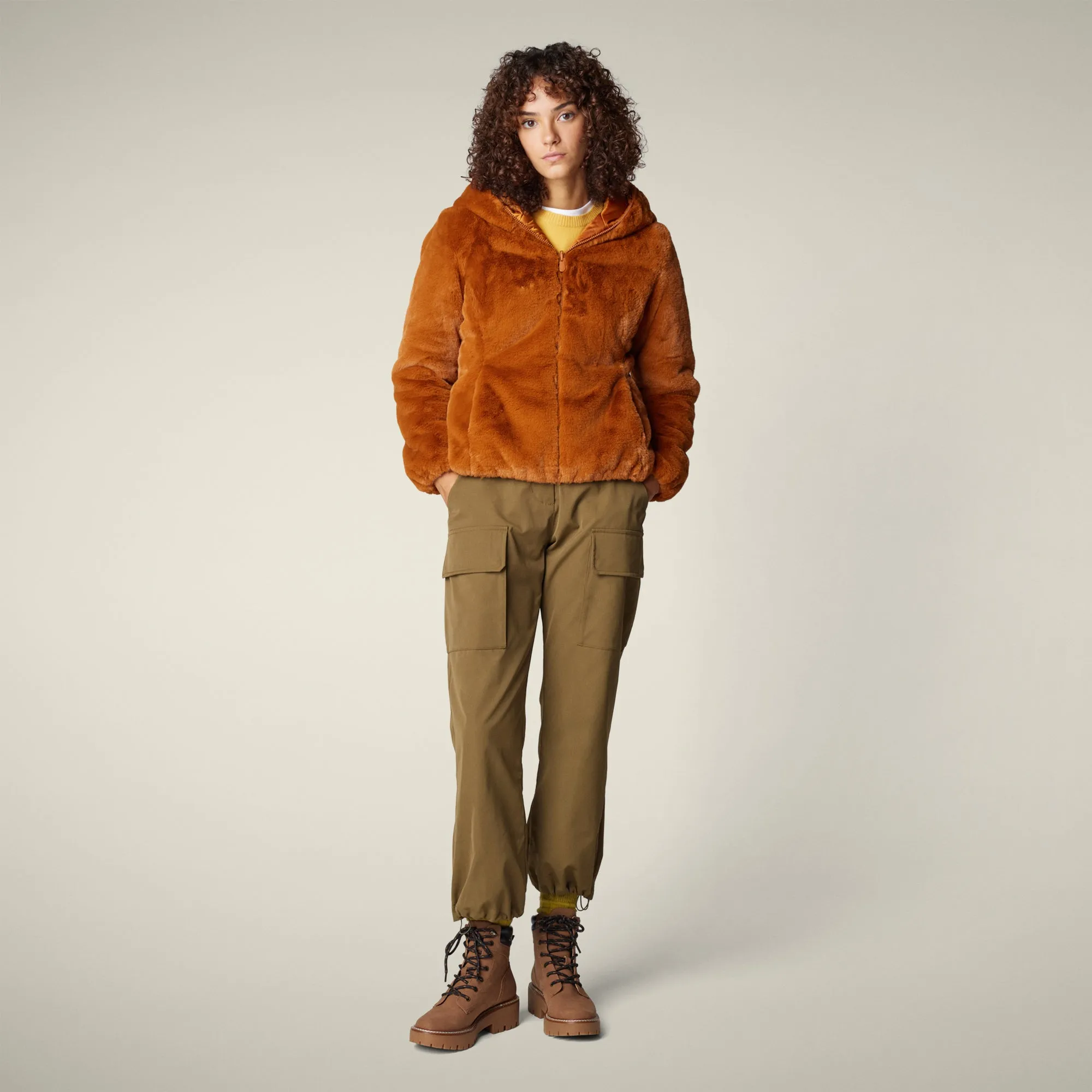Women's Reversible Faux Fur Jacket Laila in Caramel Brown sold by Save The Duck product image thumbnail 3