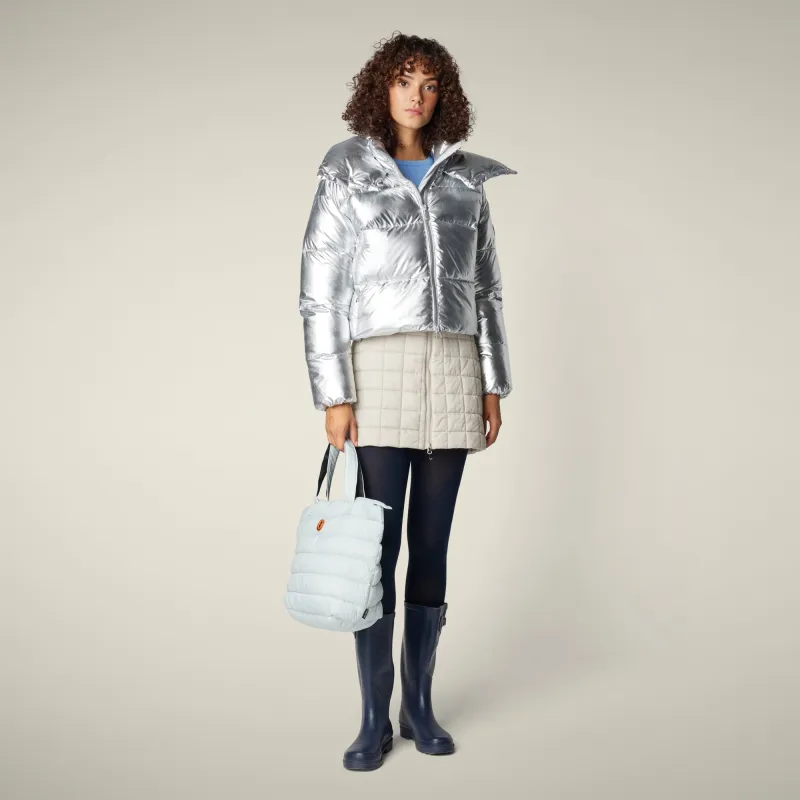 Women's Animal Free puffer Jacket Giselle in Silver sold by Save The Duck