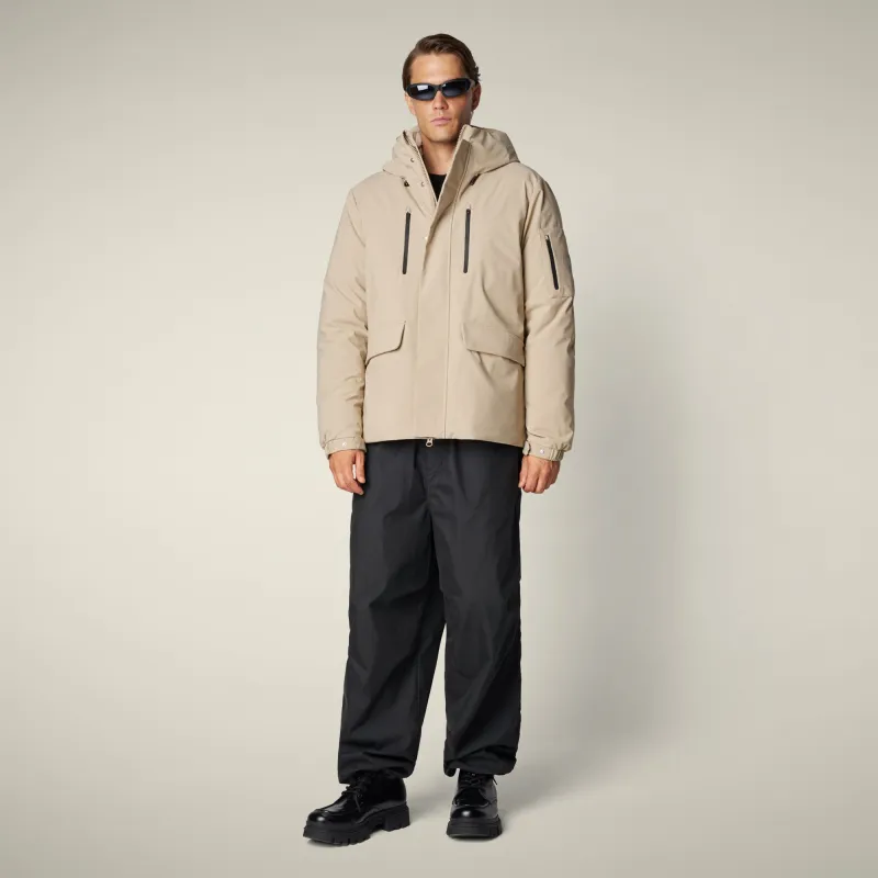 Men's parka hiram  in stone beige sold by Save The Duck