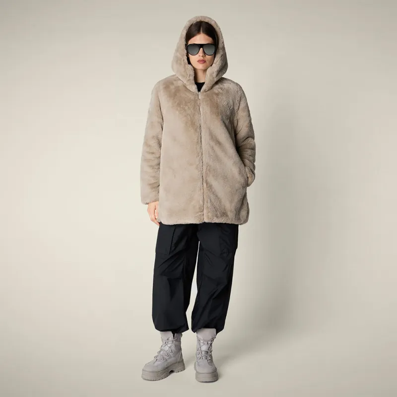 Women's Reversible Faux Fur JACKET Bridget in rainy beige sold by Save The Duck