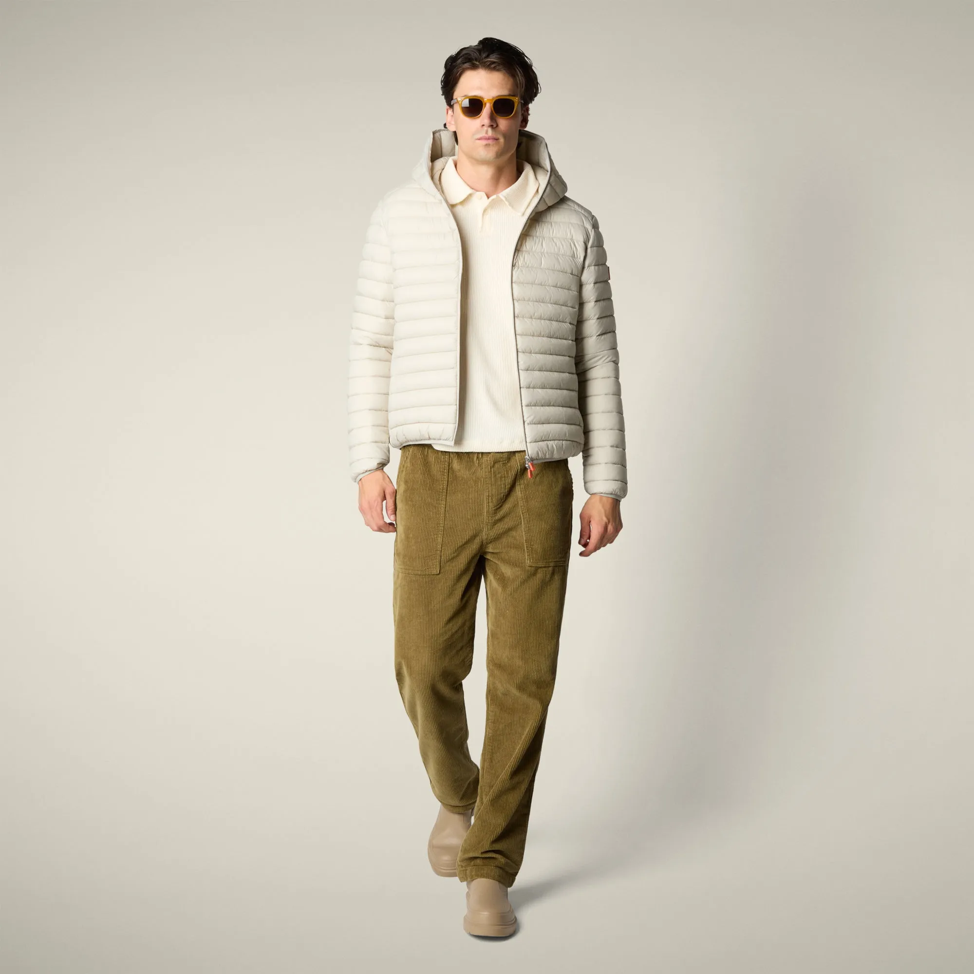 Men's Donald Hooded Puffer Jacket in Rainy Beige sold by Save The Duck