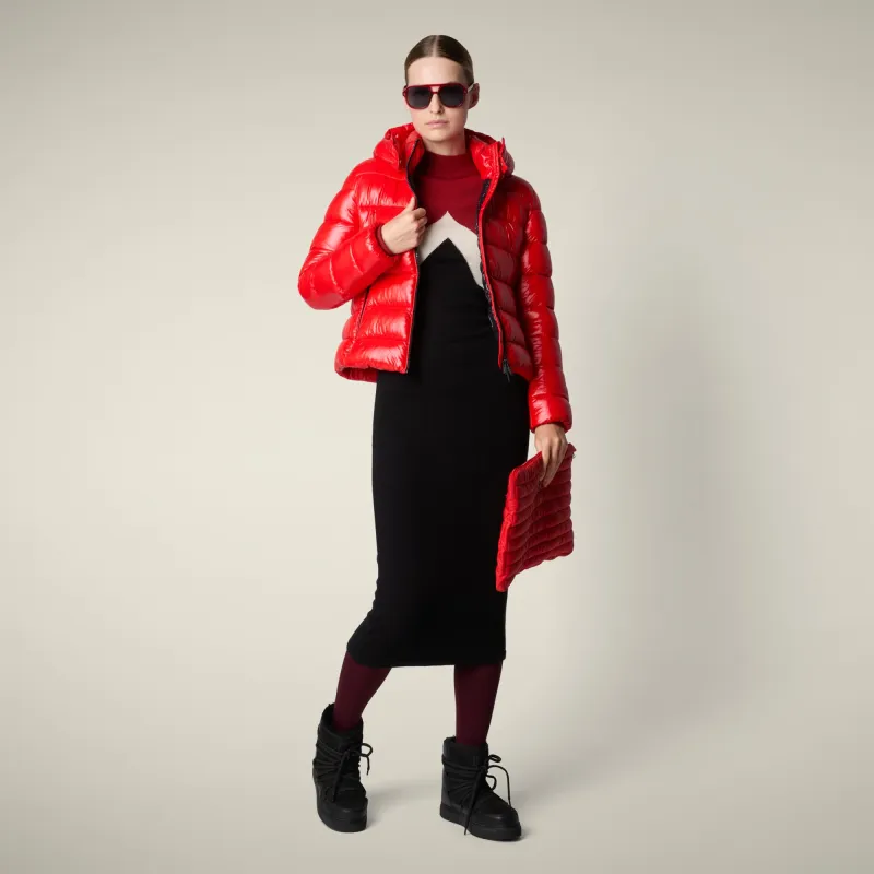 Women's Animal free puffer Jacket Cosmary in fiery red sold by Save The Duck