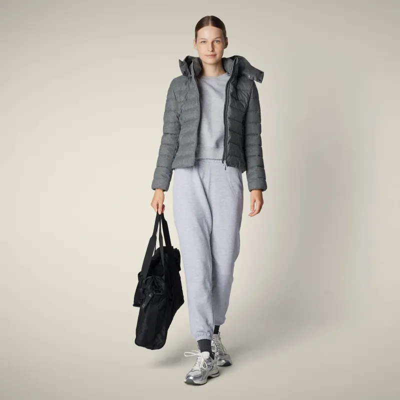 Women's Animal free puffer Jacket Nadia in Mid Grey Melange made by Save The Duck