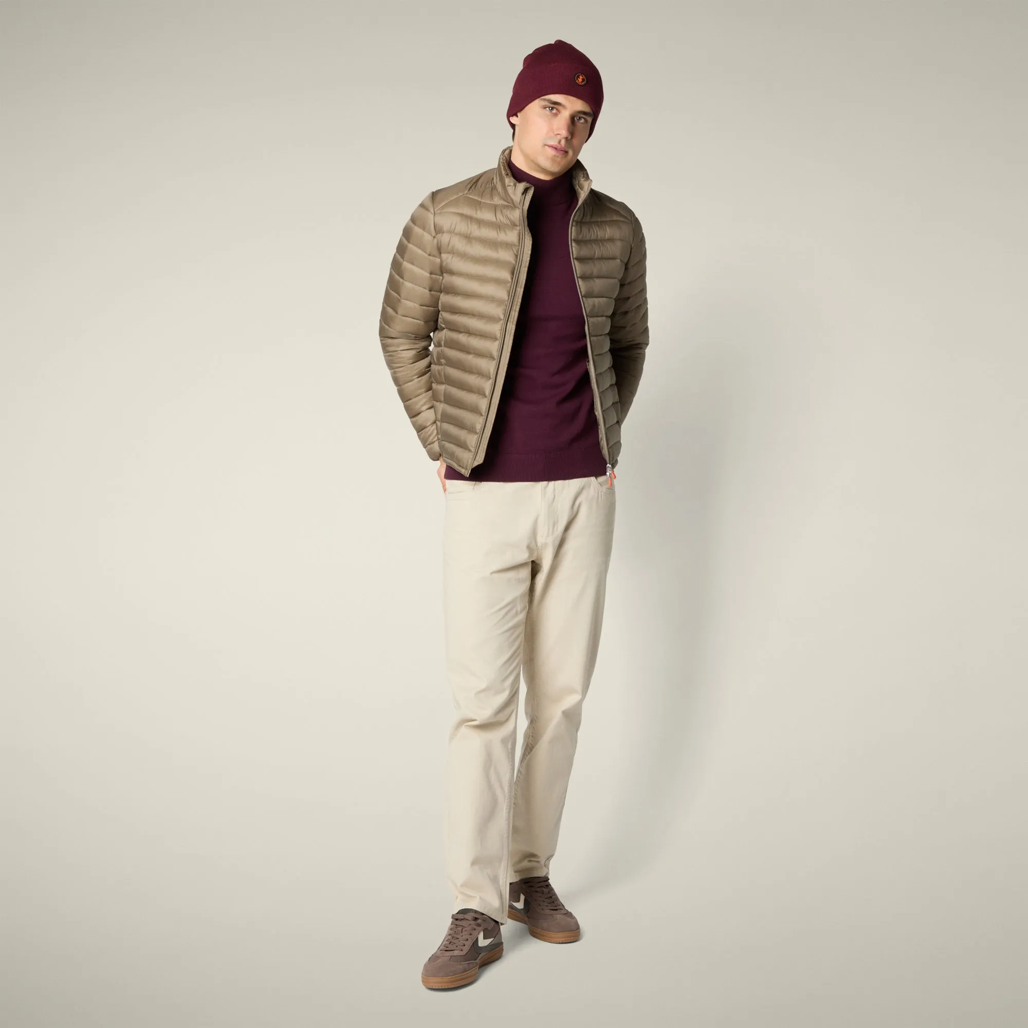 Men's animal free puffer jacket Cyrion in elephant grey sold by Save The Duck