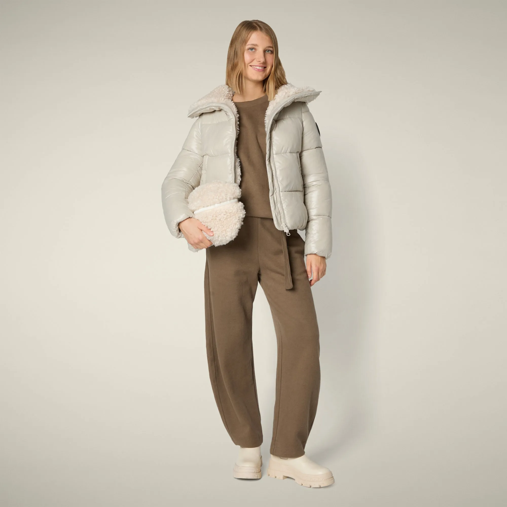 Women's Animal free puffer jacket Moma in rainy beige sold by Save The Duck