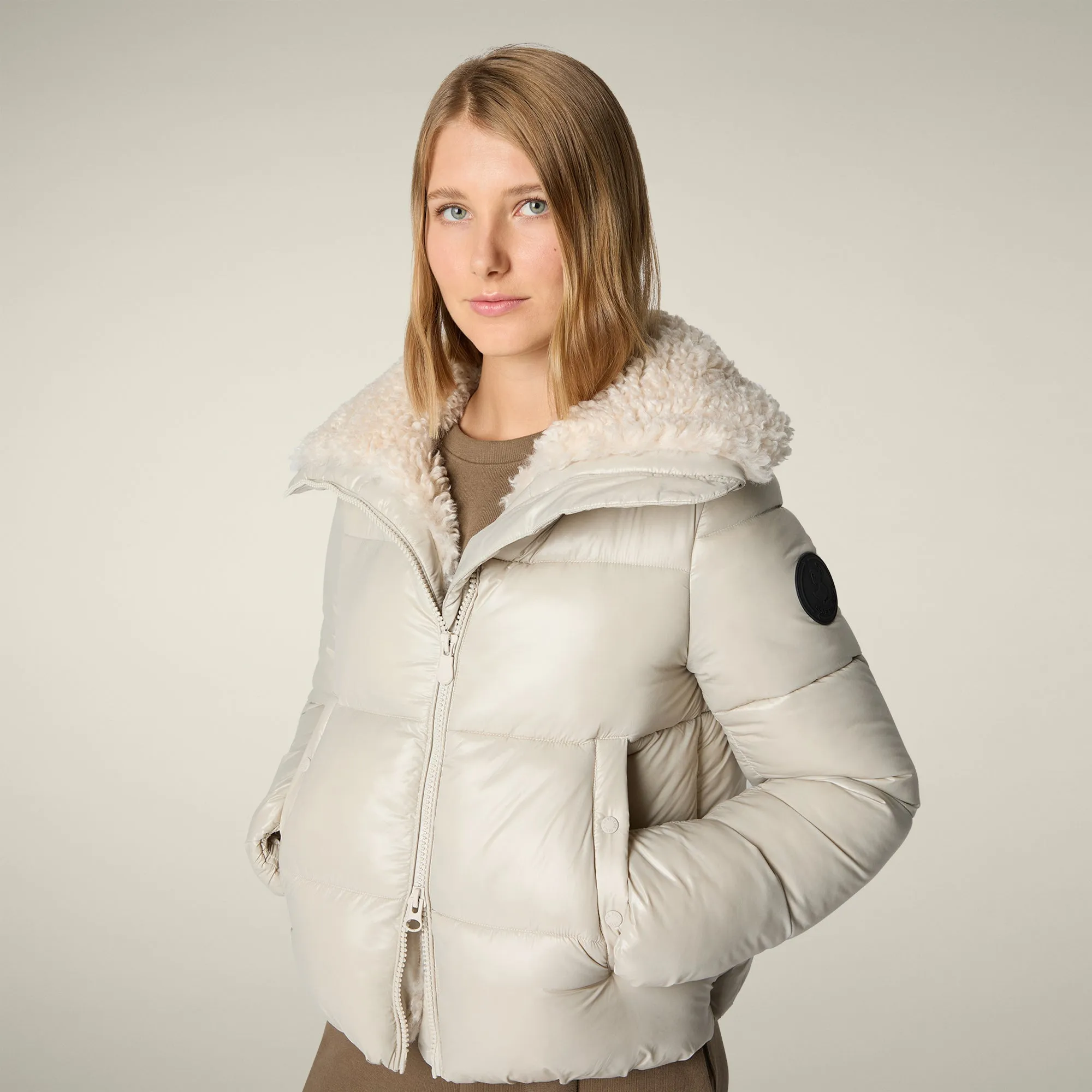 Women's Animal free puffer jacket Moma in rainy beige sold by Save The Duck product image thumbnail 4