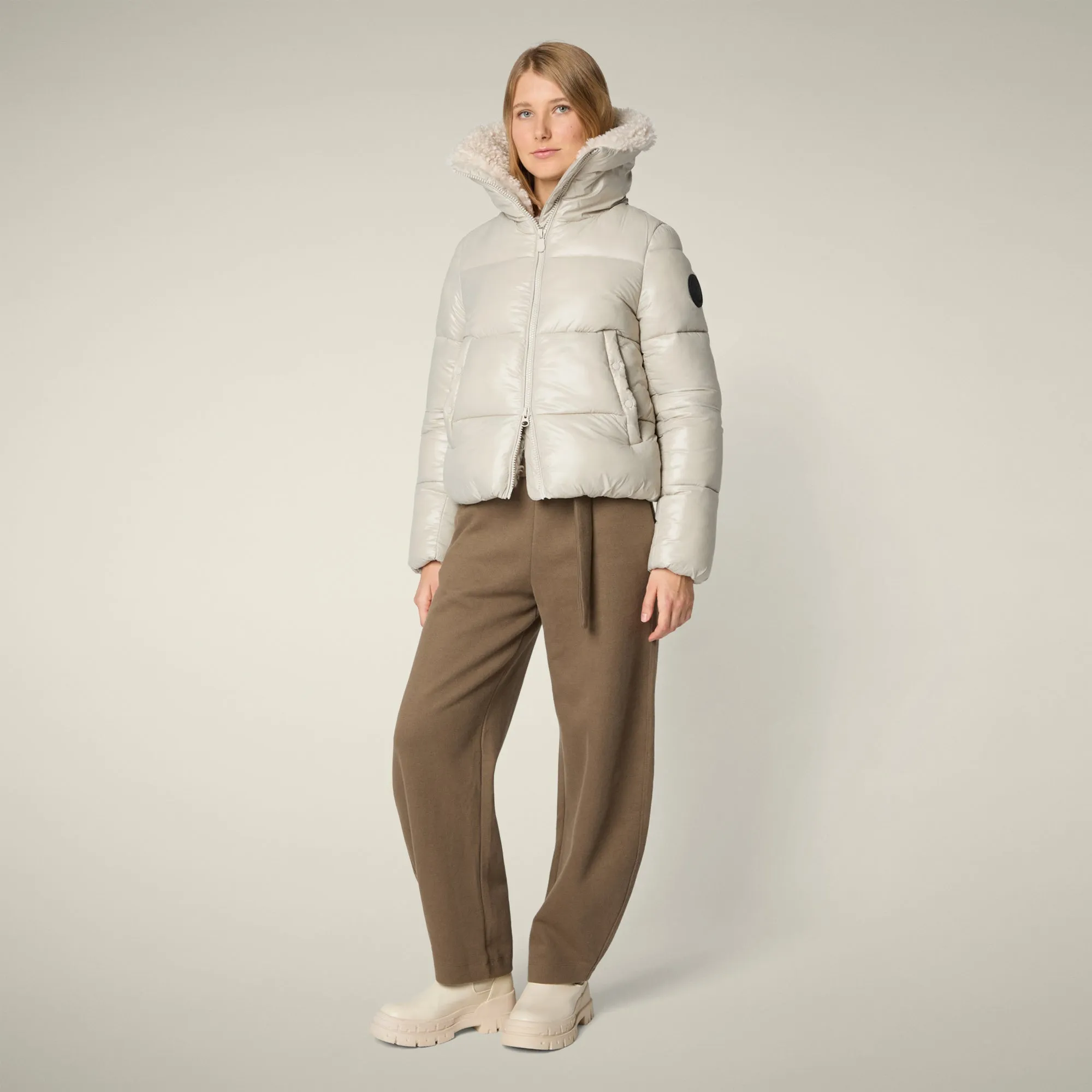 Women's Animal free puffer jacket Moma in rainy beige sold by Save The Duck product image thumbnail 2