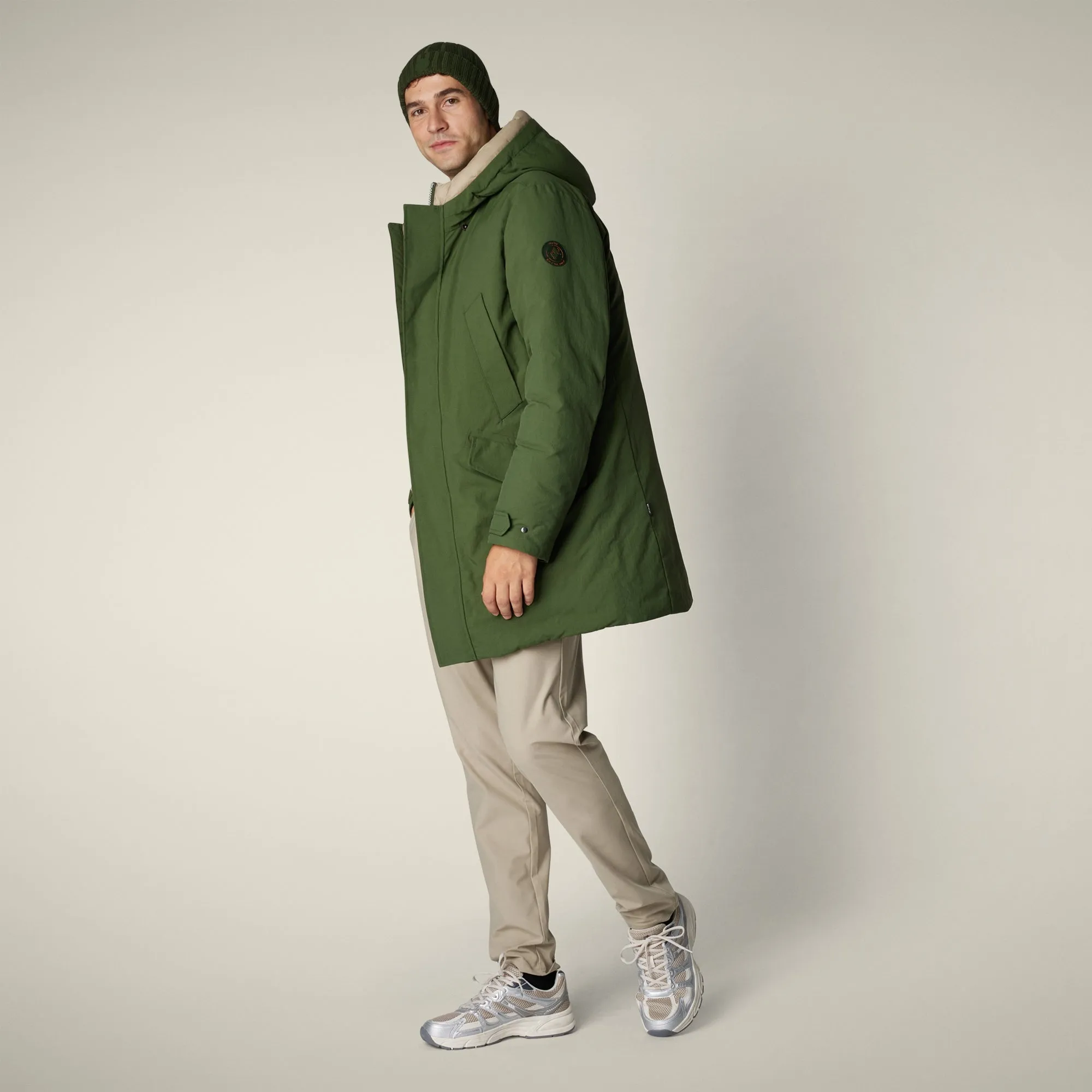 Men's Parka Valley in Pine Green and Stone Beige sold by Save The Duck