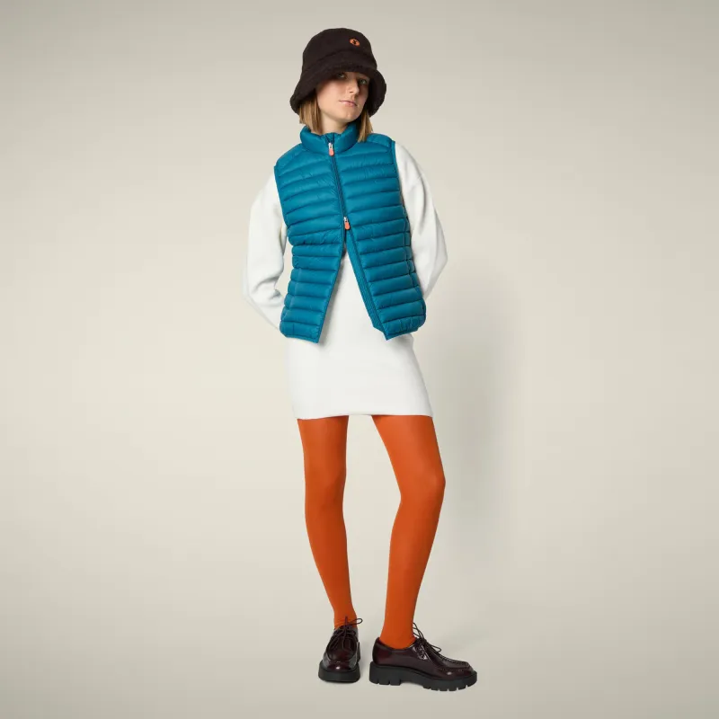 Women's Animal free puffer Vest Charlotte in horizon blue sold by Save The Duck