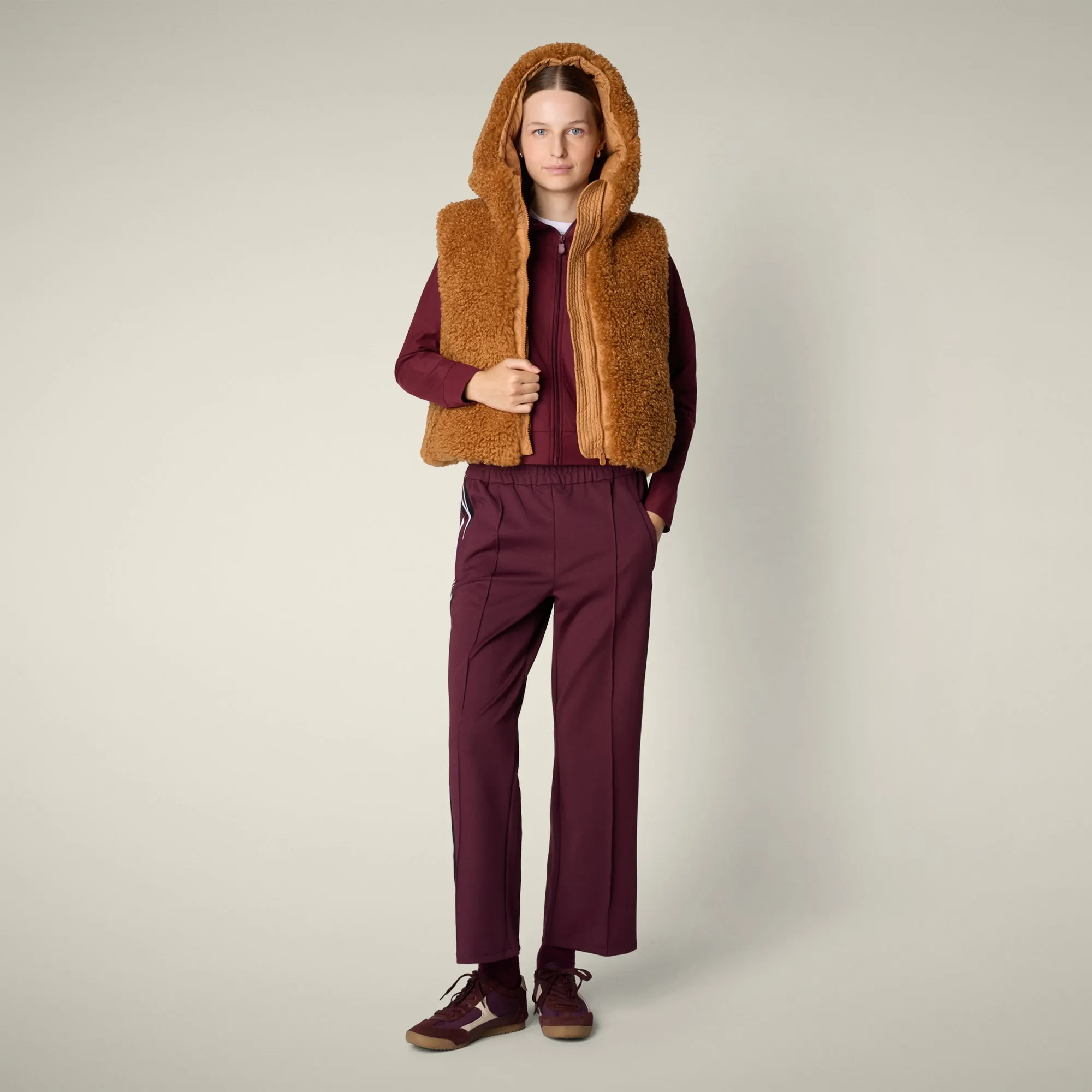 Women's faux fur Vest AYLA in toffee brown sold by Save The Duck