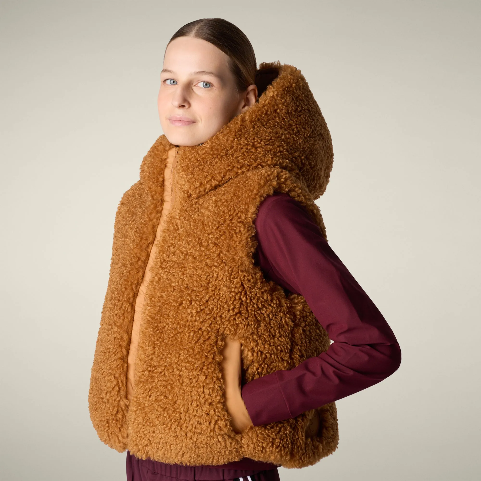 Women's faux fur Vest AYLA in toffee brown sold by Save The Duck product image thumbnail 4