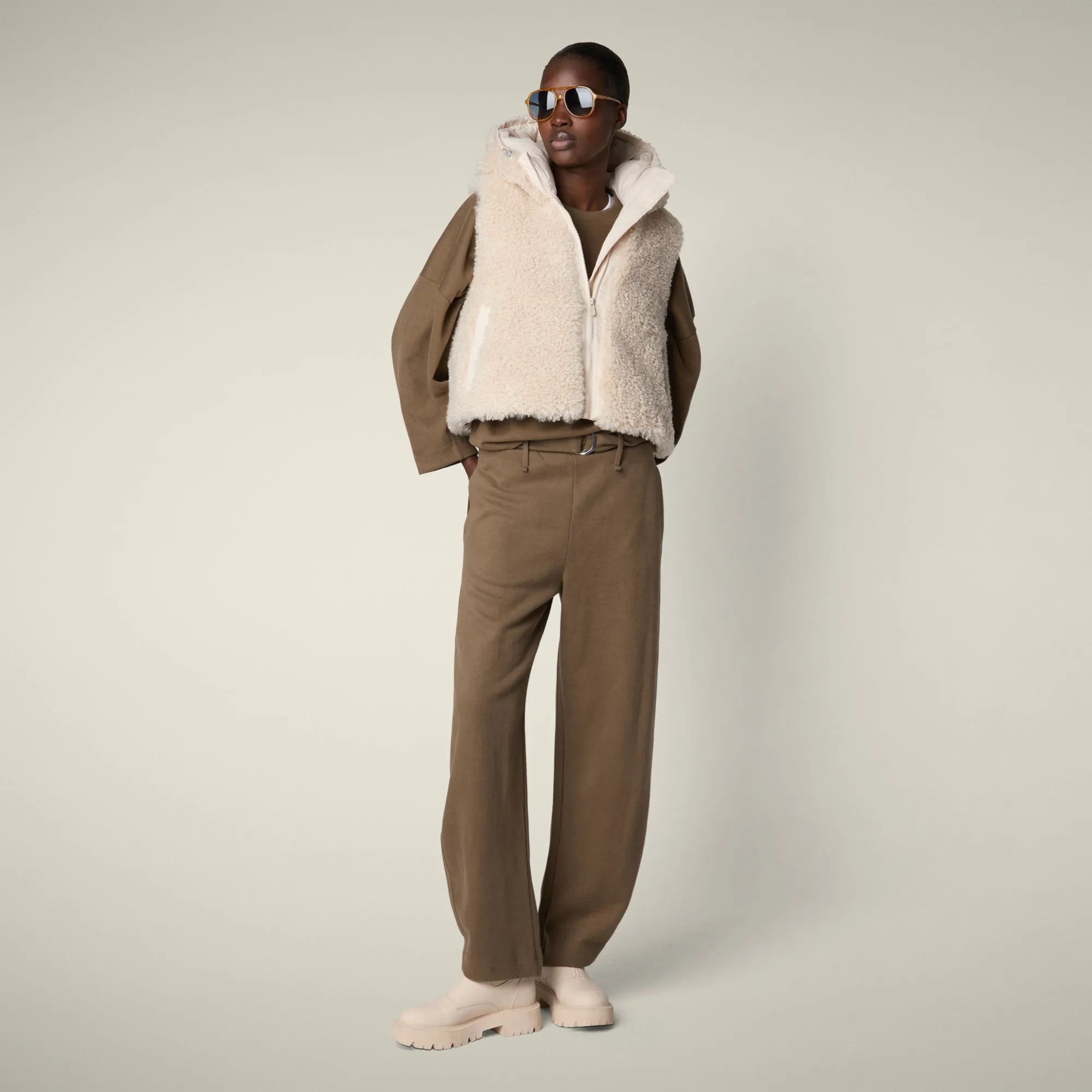 Women's faux fur Vest AYLA in Shore Beige sold by Save The Duck