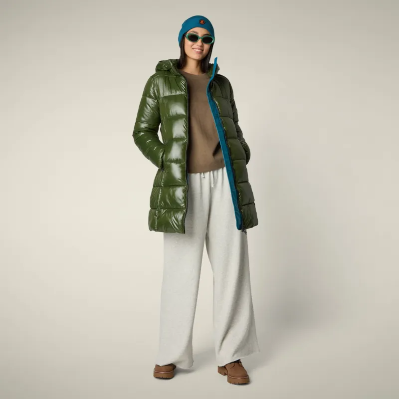 Women's Animal free puffer Coat ines in pine green sold by Save The Duck