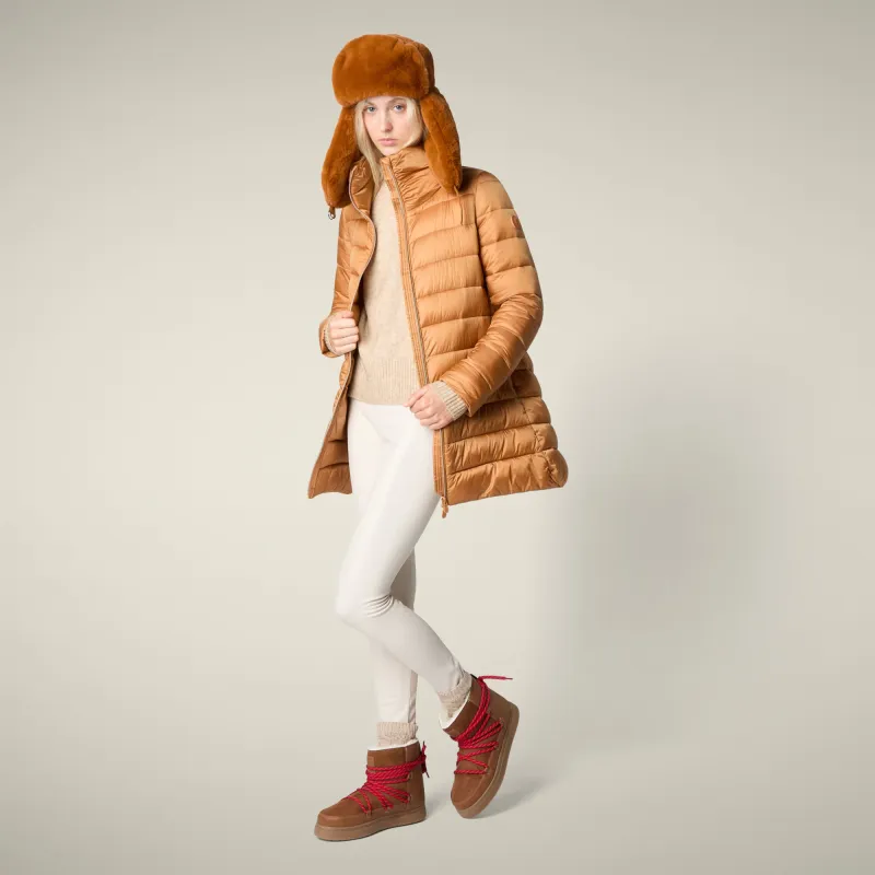 Women's Animal free puffer Jacket Lydia in Toffee Brown sold by Save The Duck