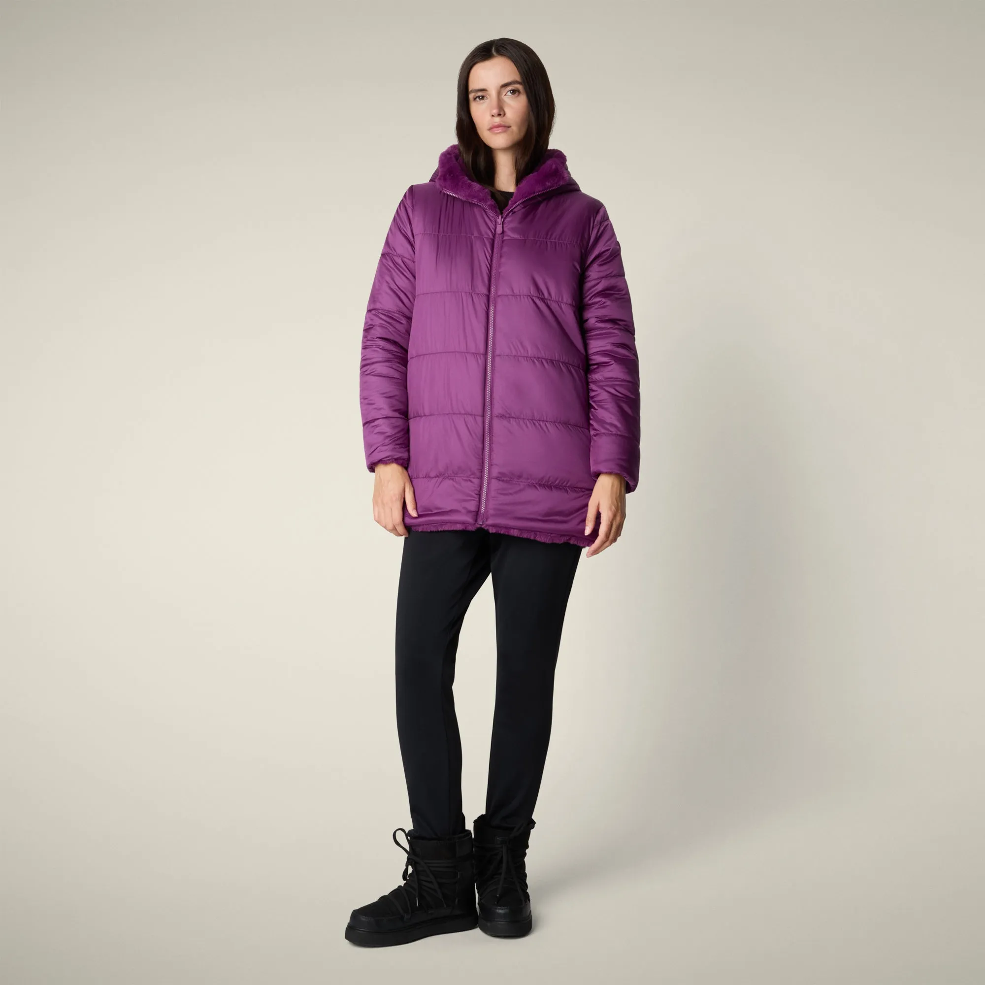 Women's FAUX FUR Reversible jacket Hellen in Cyclamen Violet sold by Save The Duck product image thumbnail 4