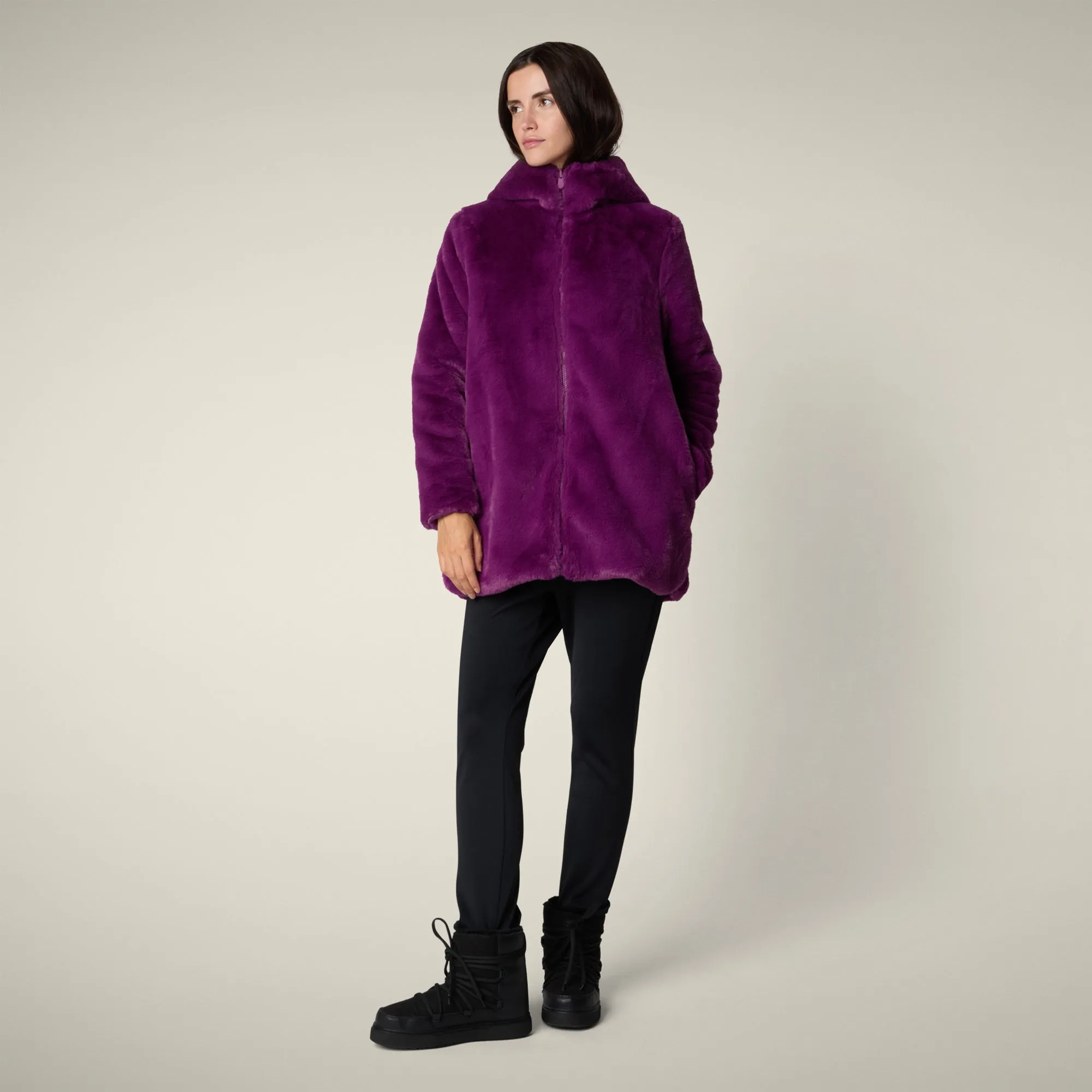 Women's FAUX FUR Reversible jacket Hellen in Cyclamen Violet sold by Save The Duck product image thumbnail 3