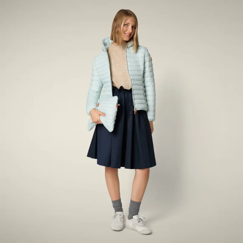 Women's animal free puffer jacket Daisy in glacier blue sold by Save The Duck