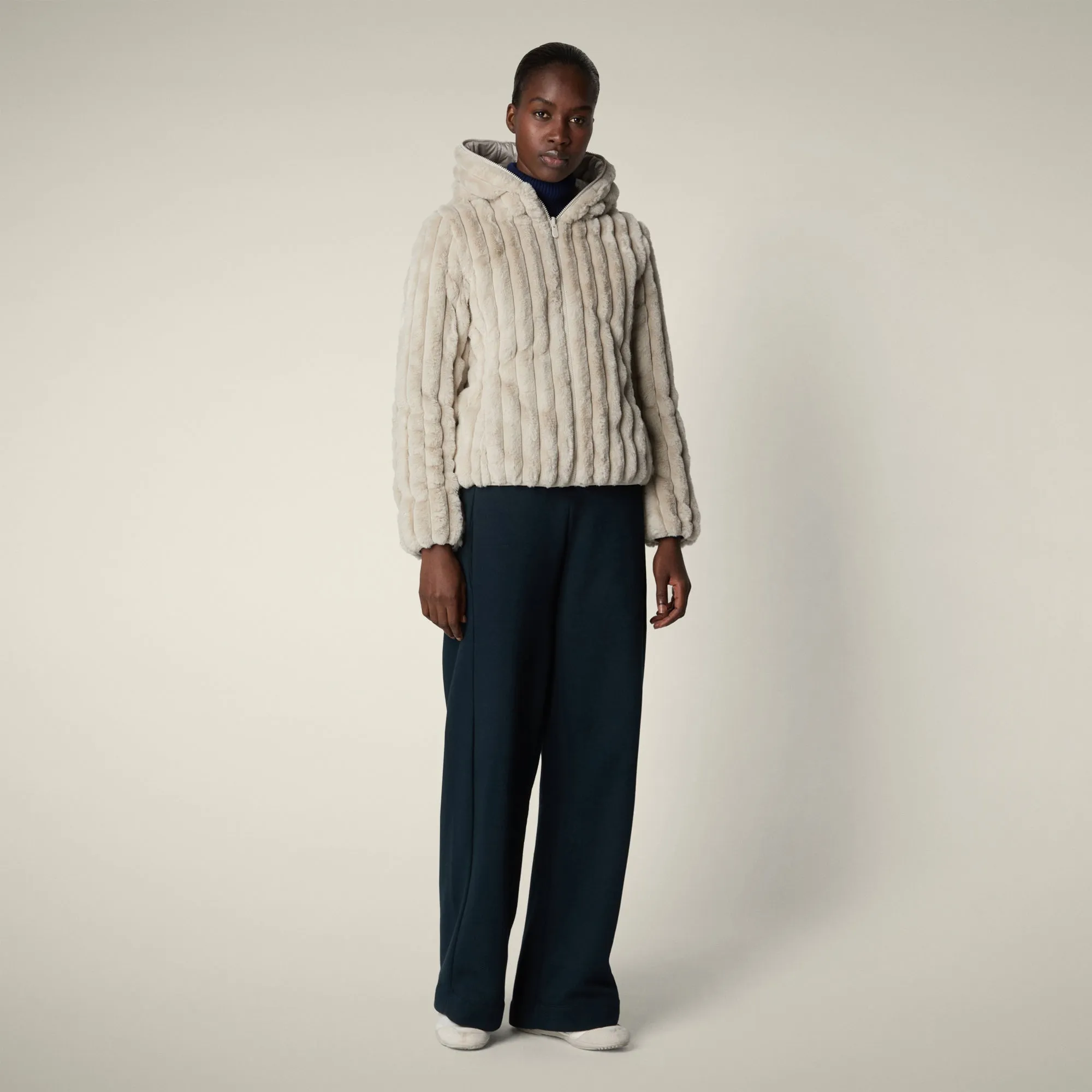 Women's Reversible Faux Fur Jacket Este in Rainy Beige sold by Save The Duck product image thumbnail 3