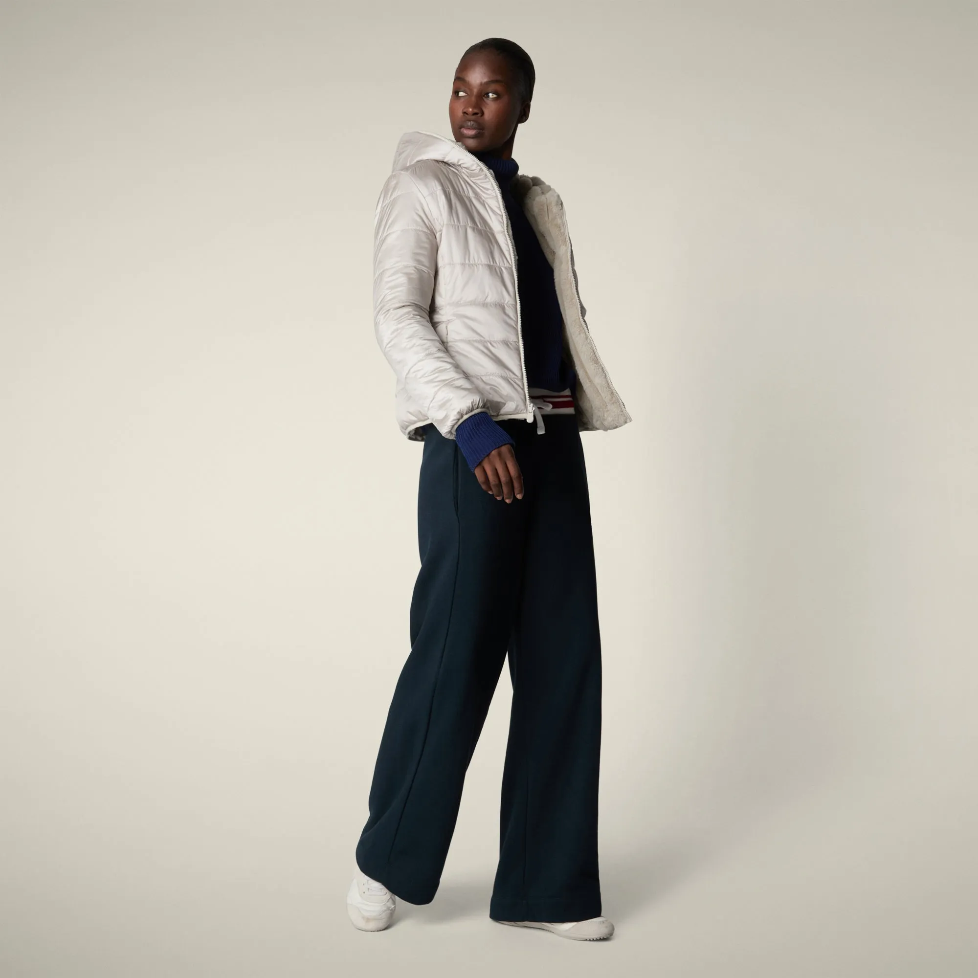 Women's Reversible Faux Fur Jacket Este in Rainy Beige sold by Save The Duck product image thumbnail 2