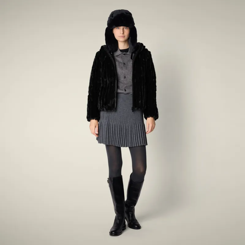 Women's Reversible Faux Fur Jacket este in black made by Save The Duck
