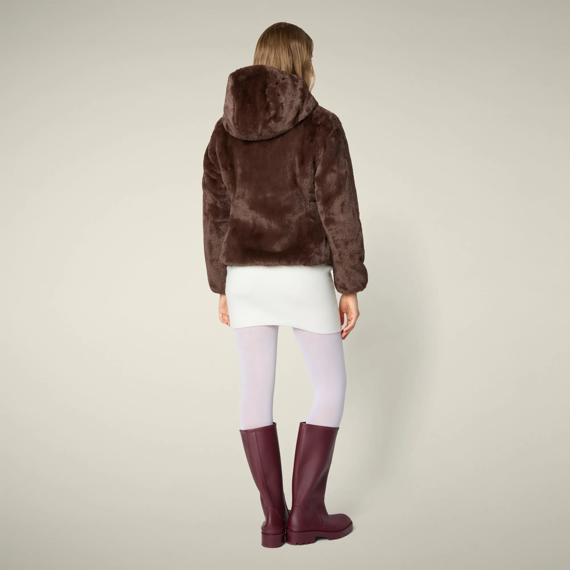 Women's Reversible Faux Fur Jacket Laila in Teddy Brown sold by Save The Duck product image thumbnail 5