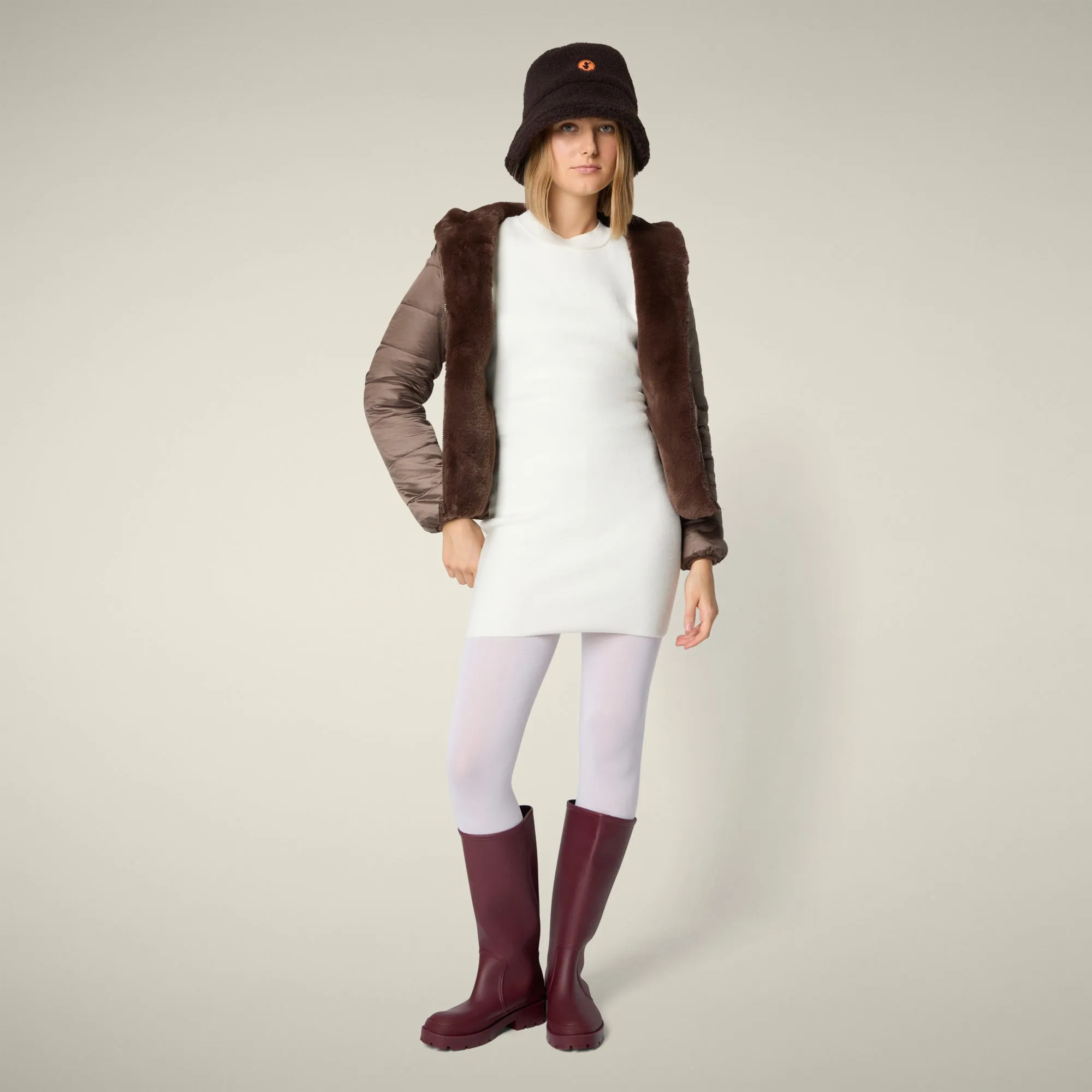Women's Reversible Faux Fur Jacket Laila in Teddy Brown sold by Save The Duck product image thumbnail 2