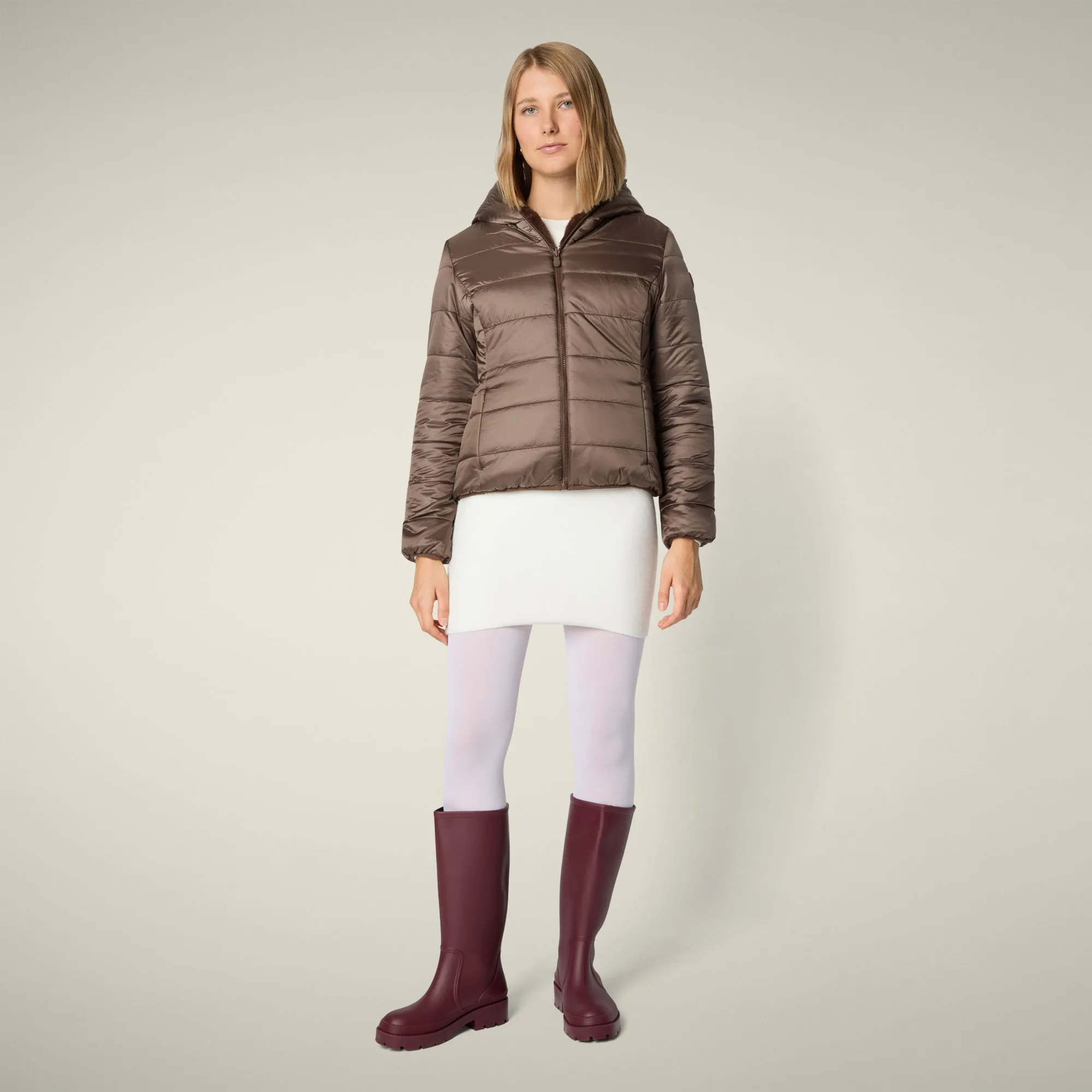 Women's Reversible Faux Fur Jacket Laila in Teddy Brown sold by Save The Duck product image thumbnail 4