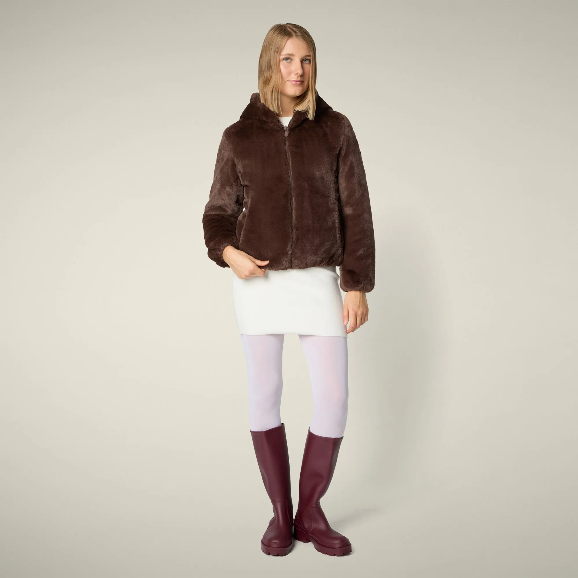 Women's Reversible Faux Fur Jacket Laila in Teddy Brown sold by Save The Duck product image thumbnail 3