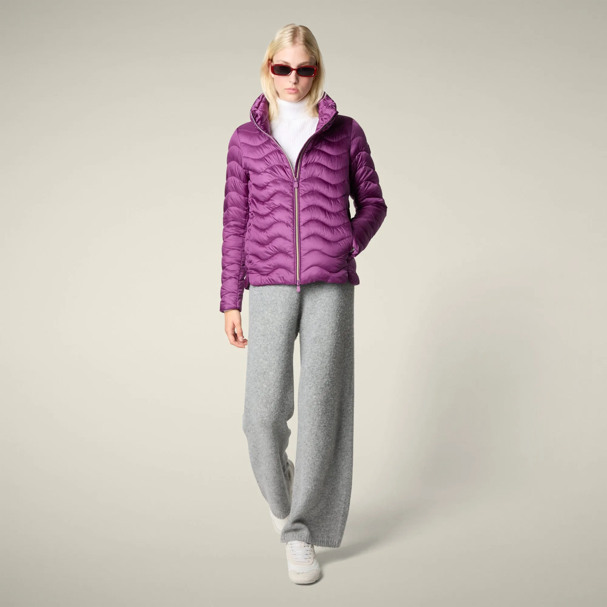 Women's Animal free puffer Jacket Peridot in Cyclamen Violet sold by Save The Duck
