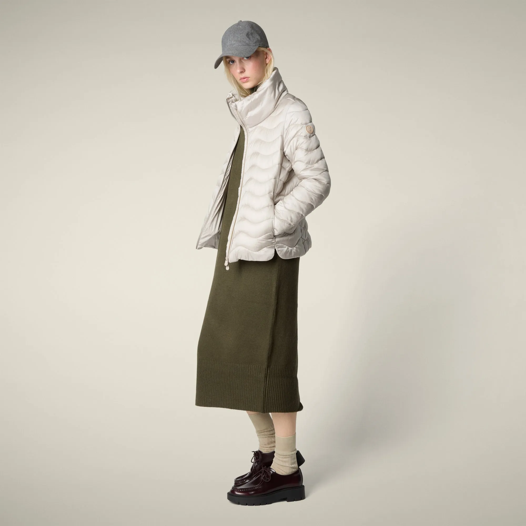 Women's Animal free puffer Jacket Peridot in Rainy Beige sold by Save The Duck