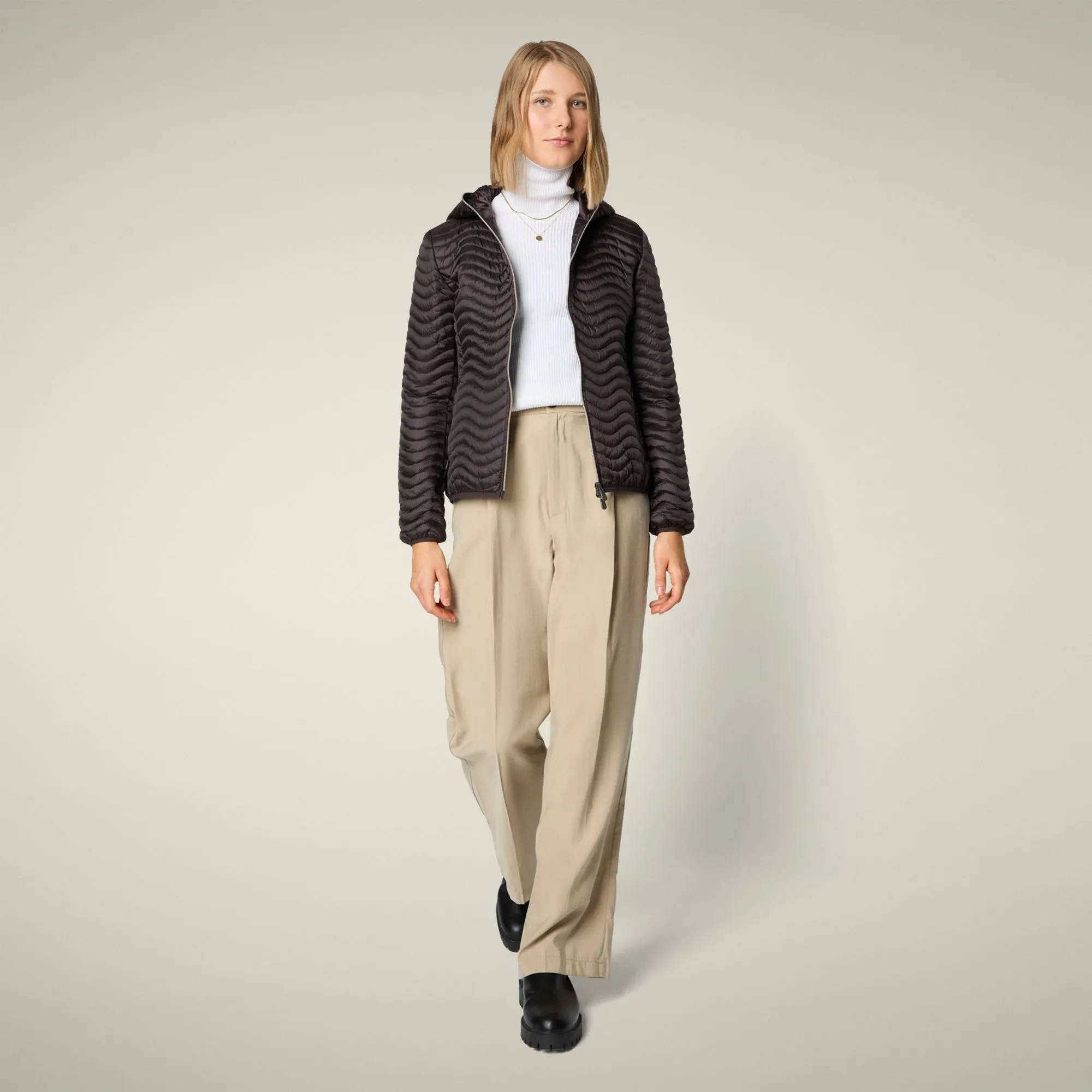 Women's Animal free puffer jacket Melody in brown black sold by Save The Duck