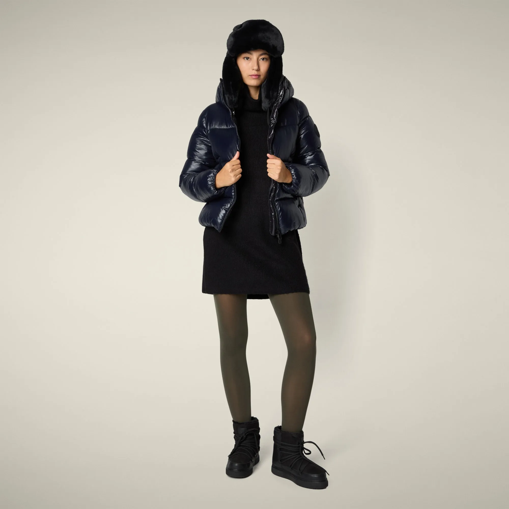 Women's Animal free puffer Jacket Biddy in Blue Black sold by Save The Duck