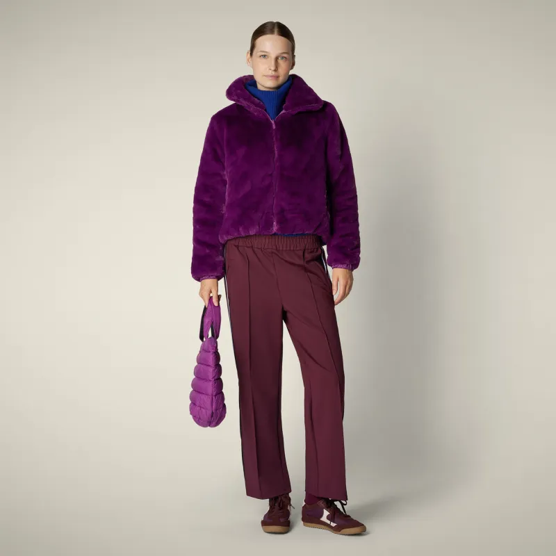 Women's Reversible Faux Fur Jacket Jeon in cyclamen violet made by Save The Duck