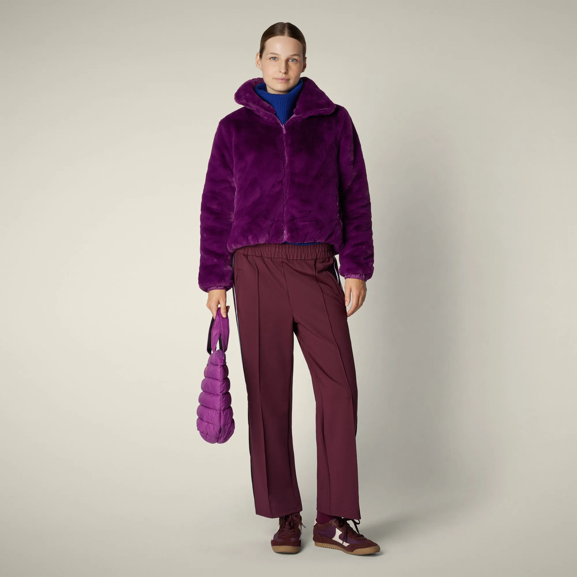 Women's Reversible Faux Fur Jacket Jeon in cyclamen violet sold by Save The Duck