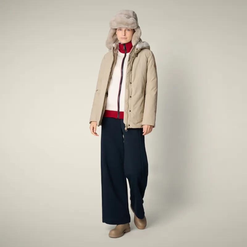Women's Parka Mina in Stone Beige and Off White sold by Save The Duck