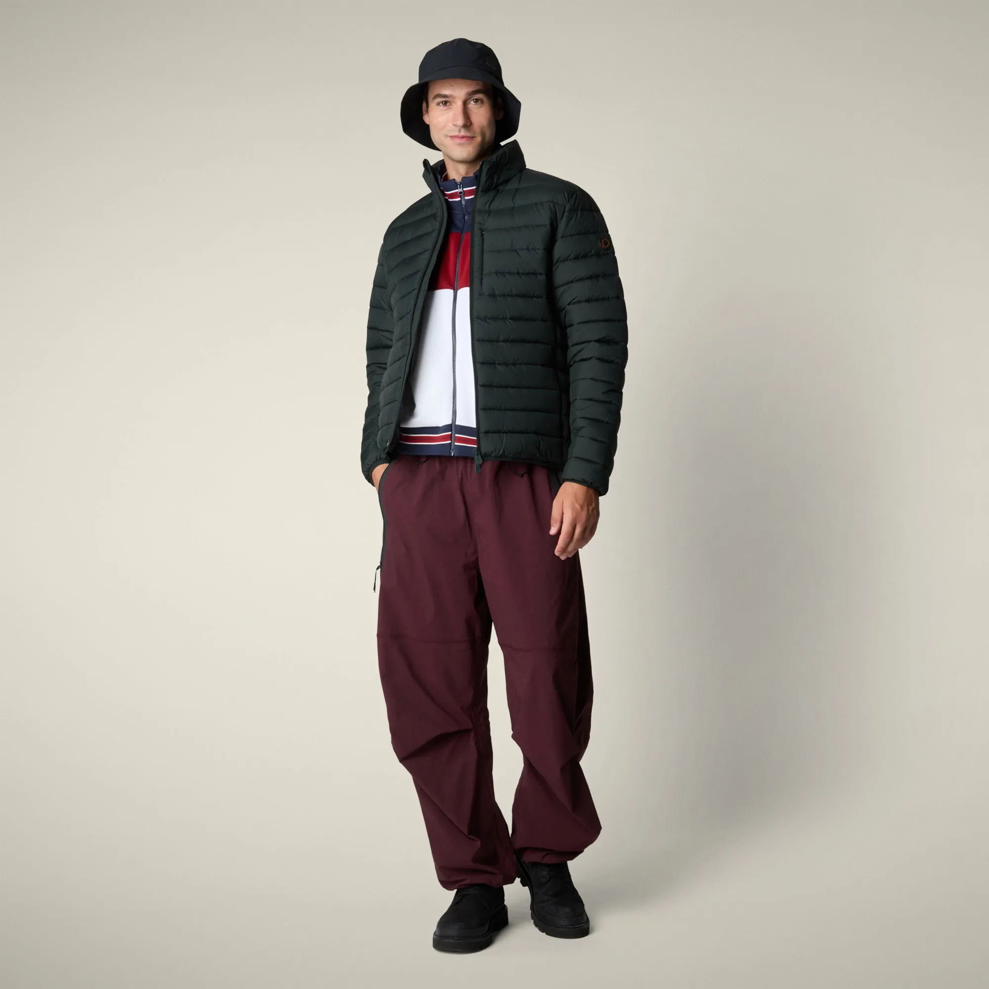 Men's animal free puffer Jacket Erion in Green Black sold by Save The Duck