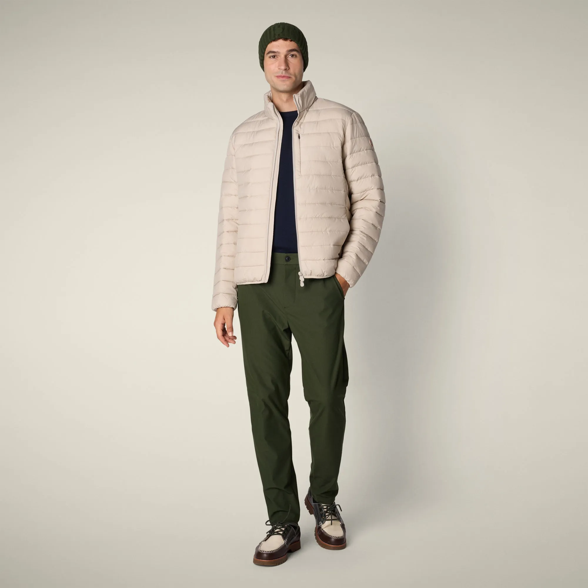 Men's animal free puffer Jacket Erion in Rainy Beige sold by Save The Duck