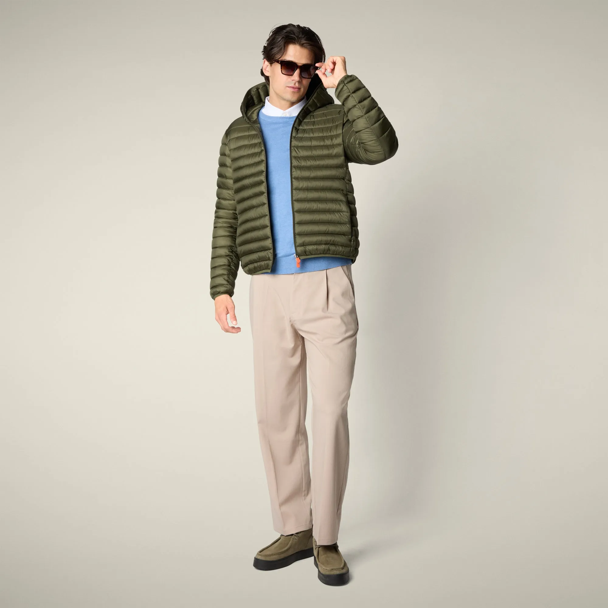Men's Animal free puffer Jacket Devon in Dusty Olive sold by Save The Duck