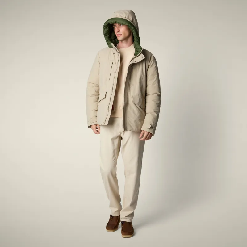 Men's Parka Enzo in Stone Beige and Pine Green sold by Save The Duck