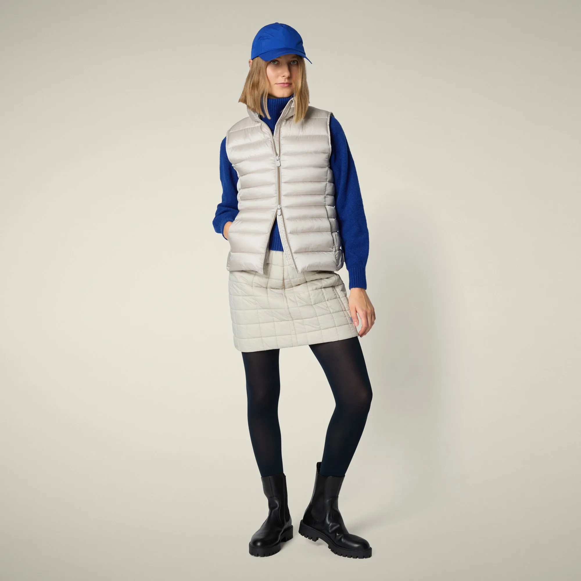 Women's Animal free puffer Vest Lynn in rainy beige sold by Save The Duck