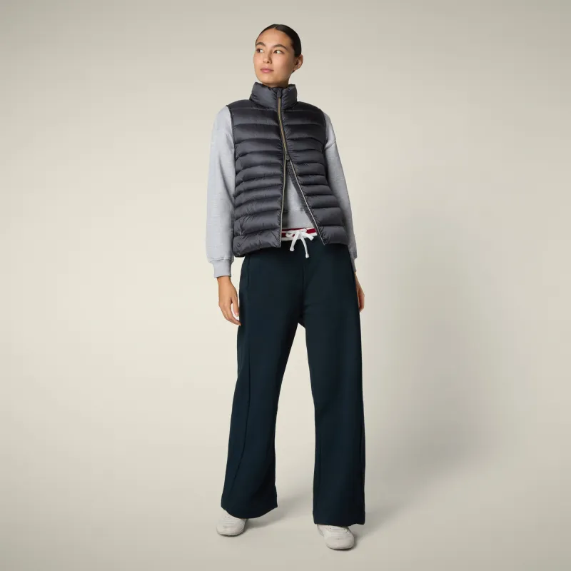 Women's Animal free puffer Vest Lynn in ebony grey made by Save The Duck