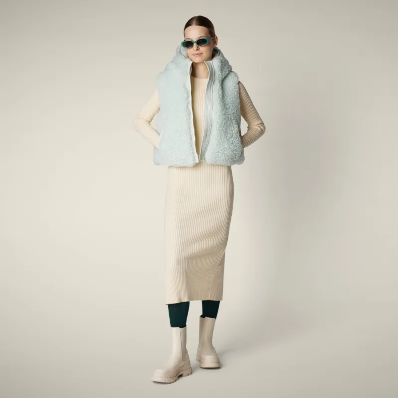 Women's faux fur Vest Ayla in Glacier Blue sold by Save The Duck