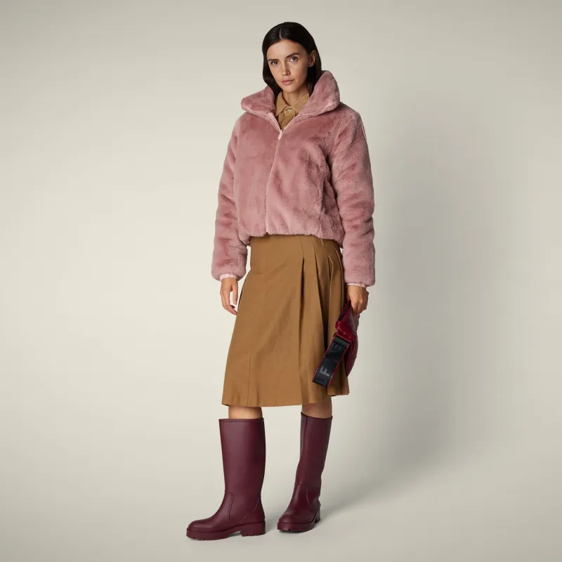 Women's Reversible Faux Fur Jacket Jeon in blush pink made by Save The Duck
