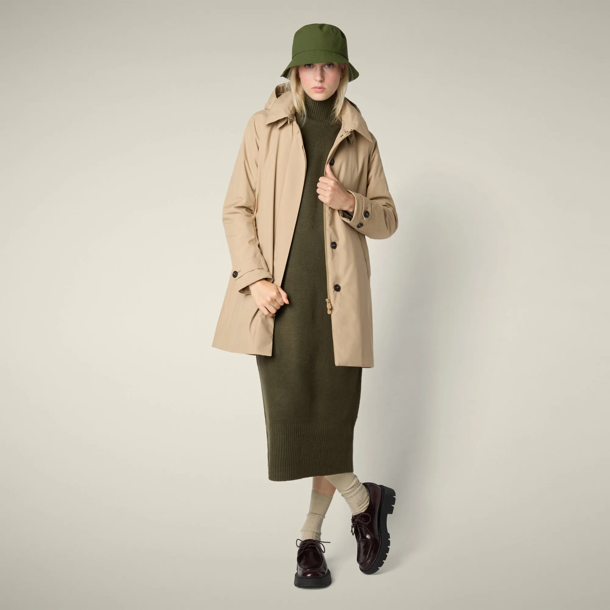 Women's Raincoat Embie in Stardust Beige sold by Save The Duck