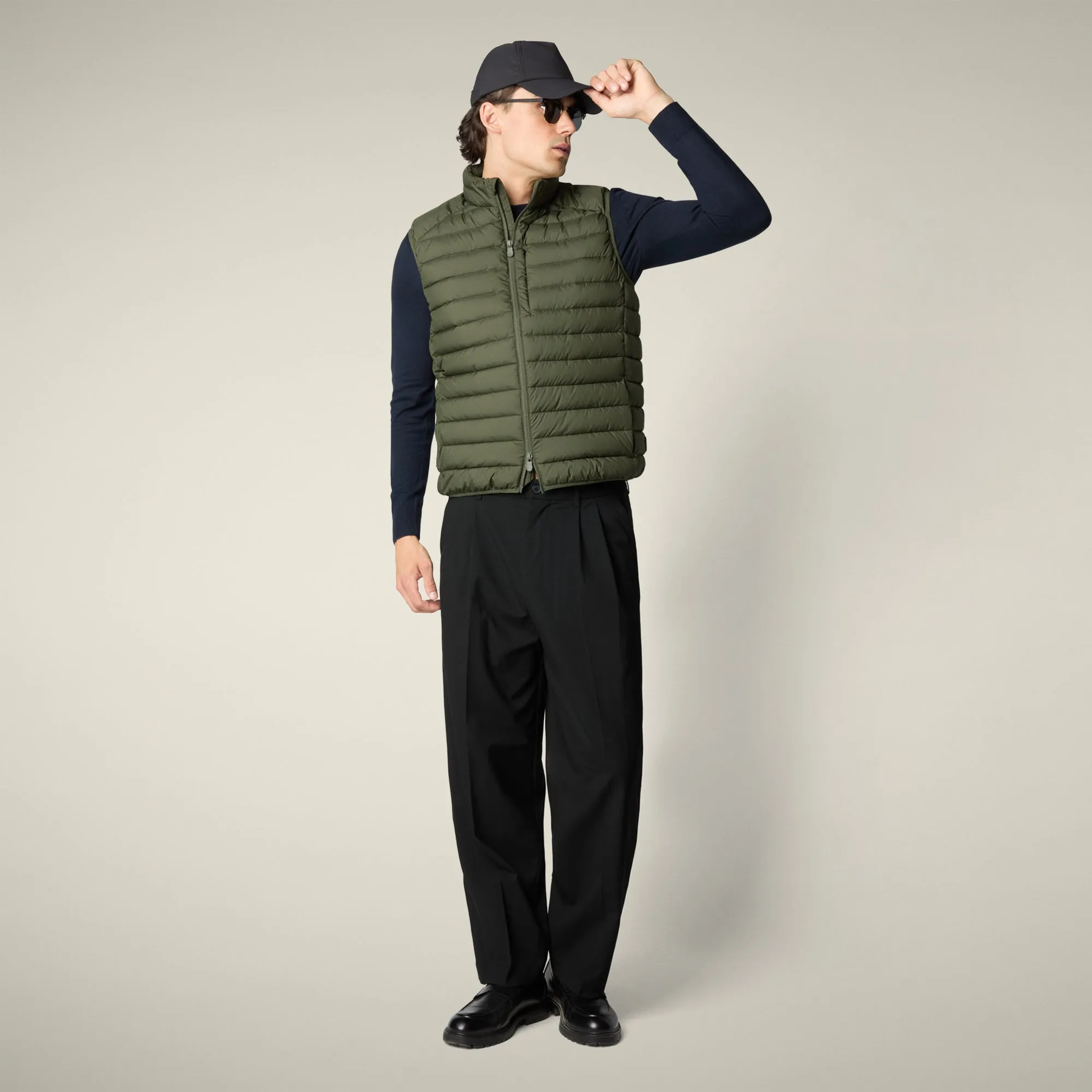 Men's Puffer vest Rhus in dusty olive sold by Save The Duck