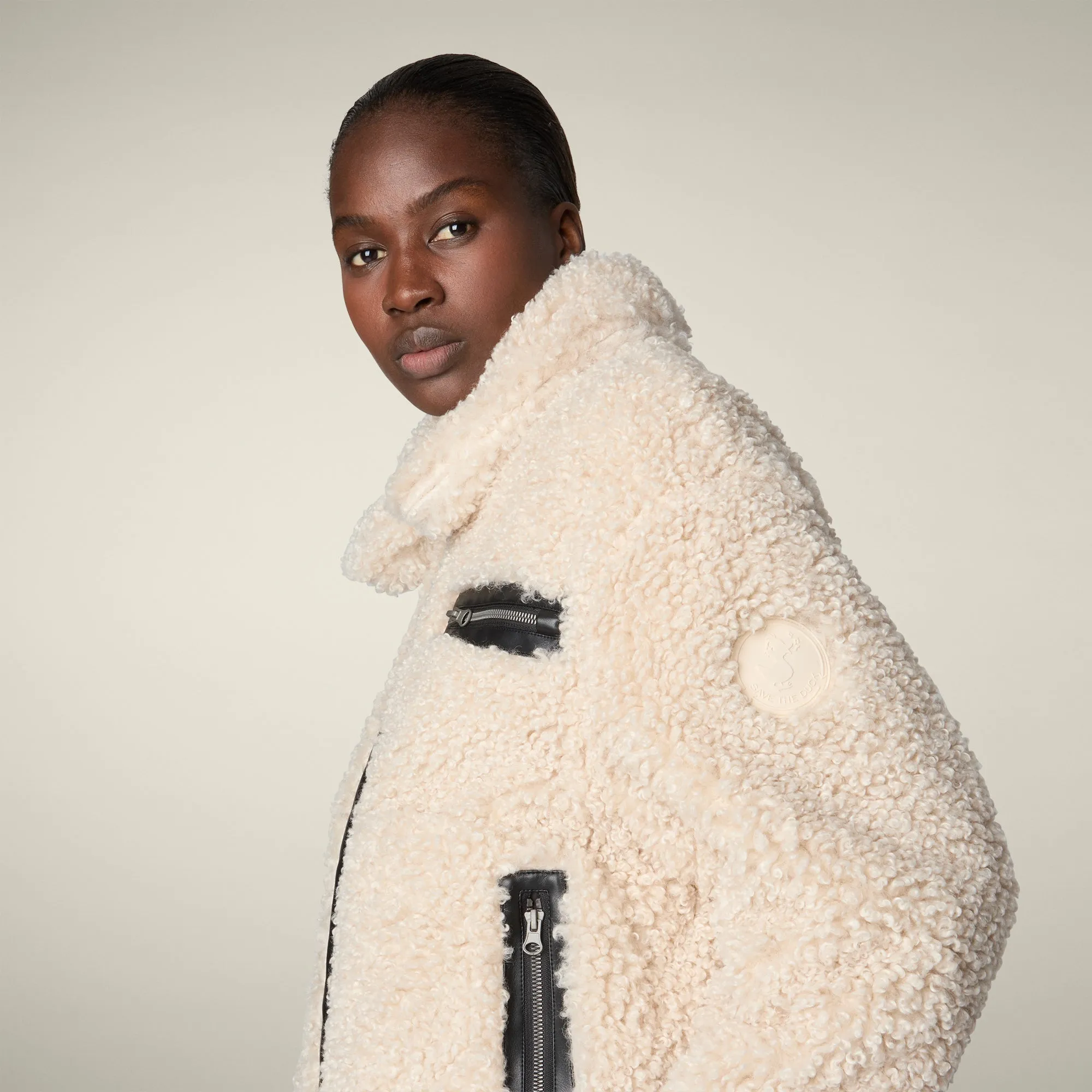 Women's faux fur Jacket Hester in Shore Beige sold by Save The Duck product image thumbnail 4
