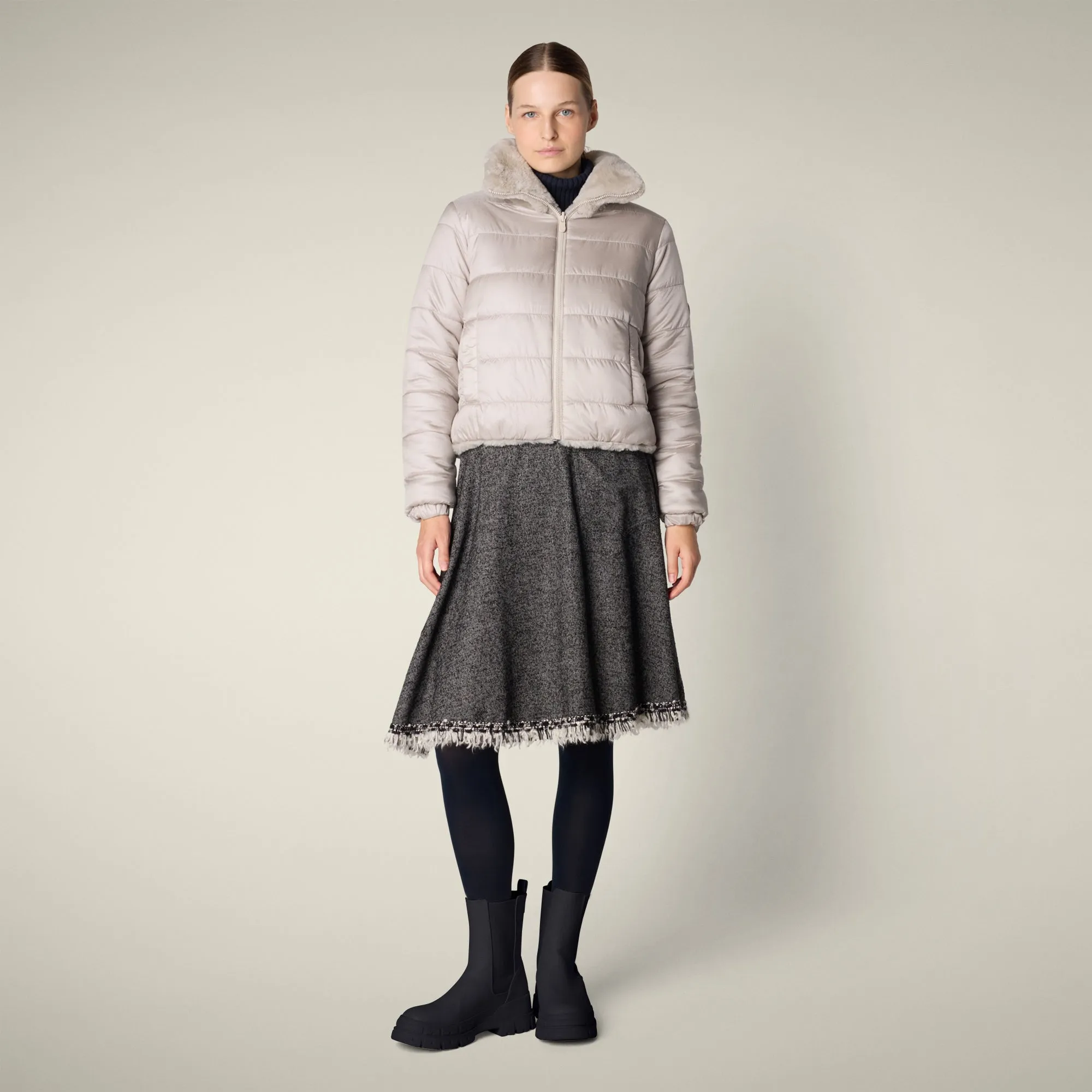 Women's Reversible Faux Fur Jacket Jeon in rainy beige sold by Save The Duck product image thumbnail 4