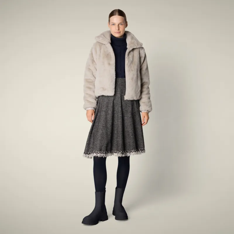 Women's Reversible Faux Fur Jacket Jeon in rainy beige made by Save The Duck